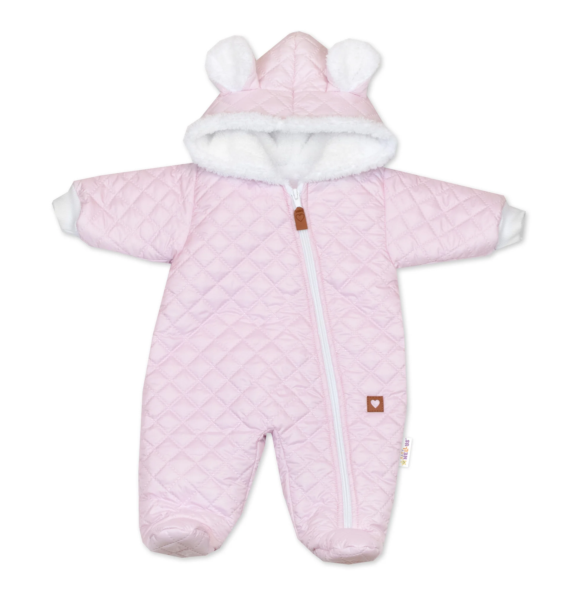 Baby Nellys Zimní prošívaná kombinéza s chlupáčkovou podšívkou + rukavičky, Love, růžová vel. 74