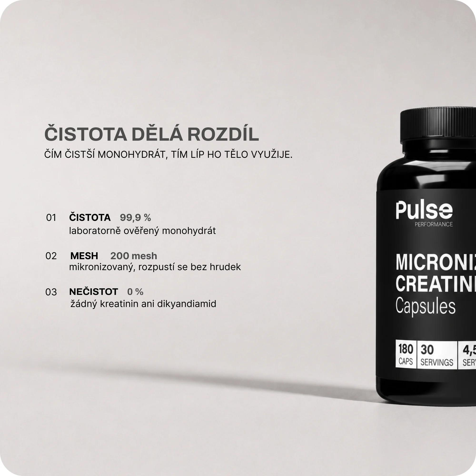 Pulse Performance Micronized Creatine 180 kapslí
