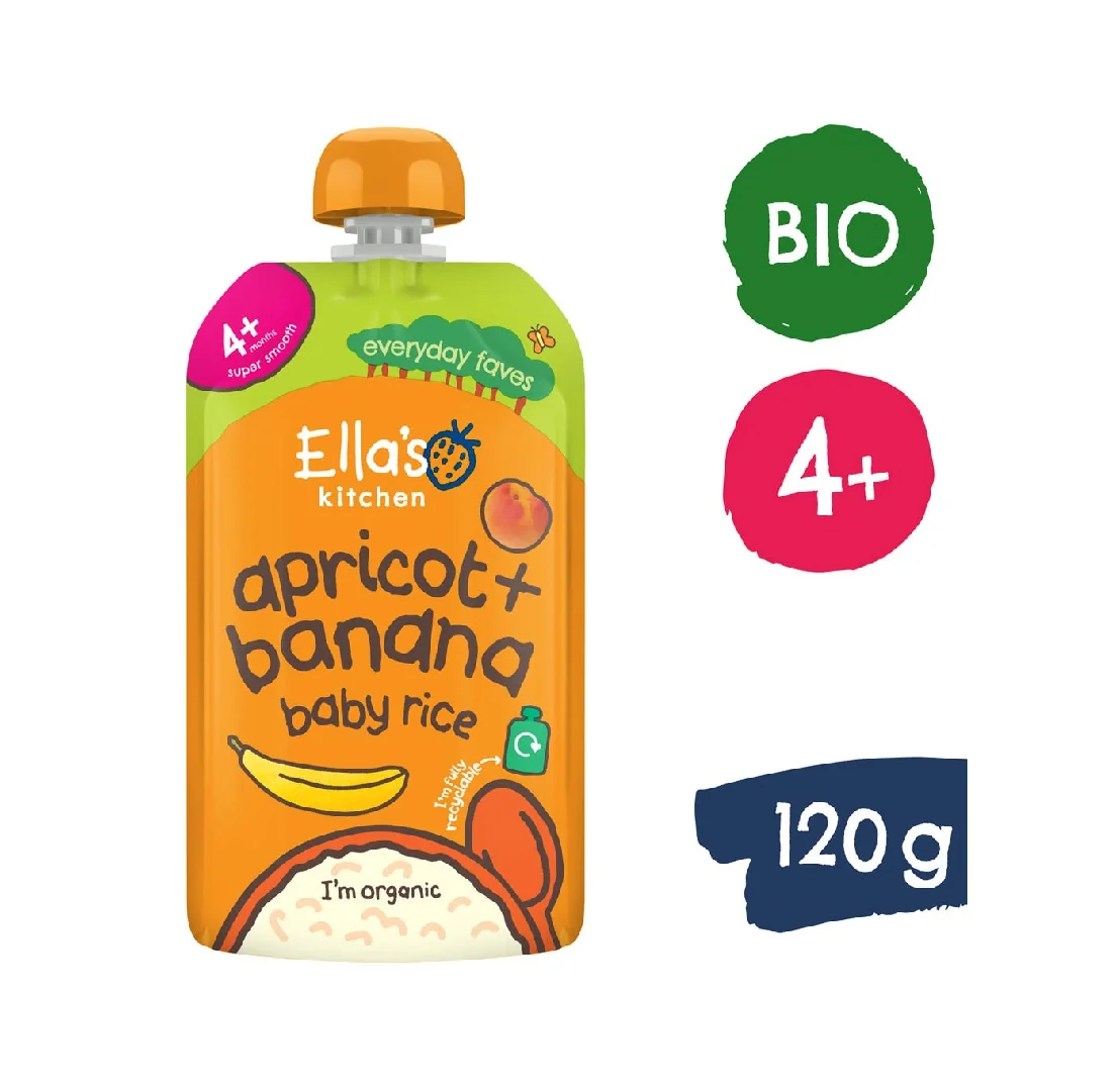 Ellas Kitchen BIO Dětská rýže Banán a meruňka kapsička 120 g