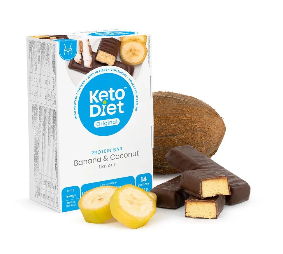 KetoDiet Proteinové tyčinky kokos a banán 14 ks