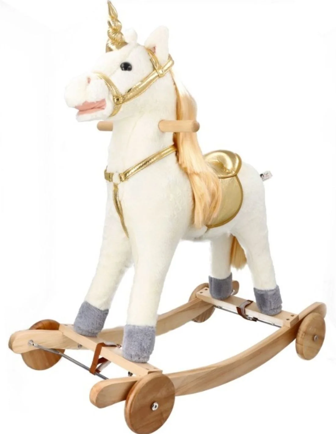 Adam Toys Houpací koník, jednorožec na kolečkách GrandS - žluto/zlatý