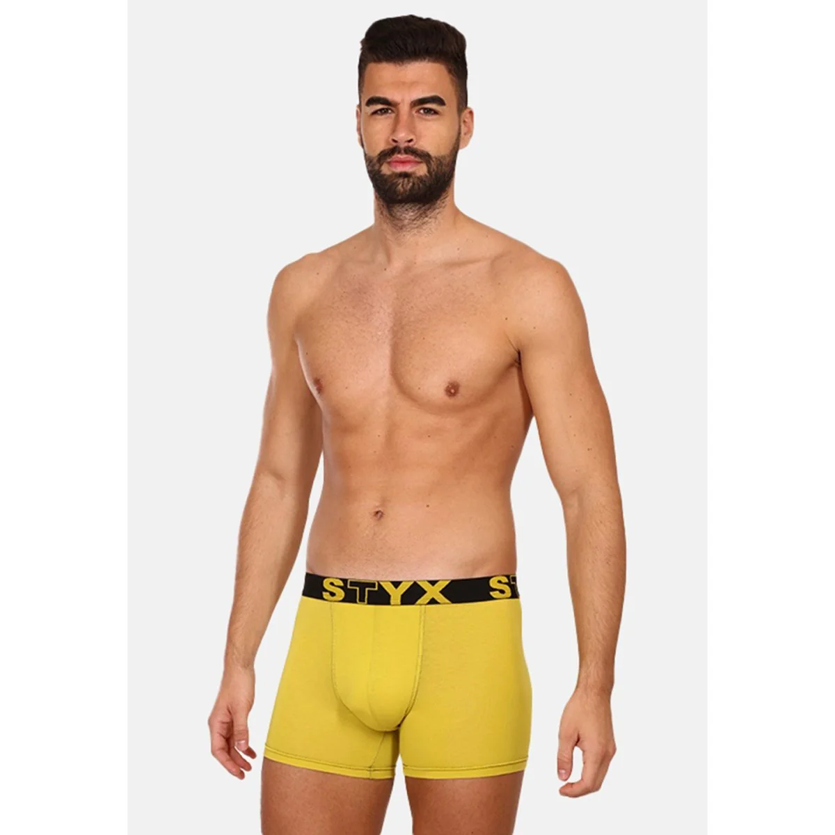 Styx Pánské boxerky long sportovní guma zelenožluté (U1065) L