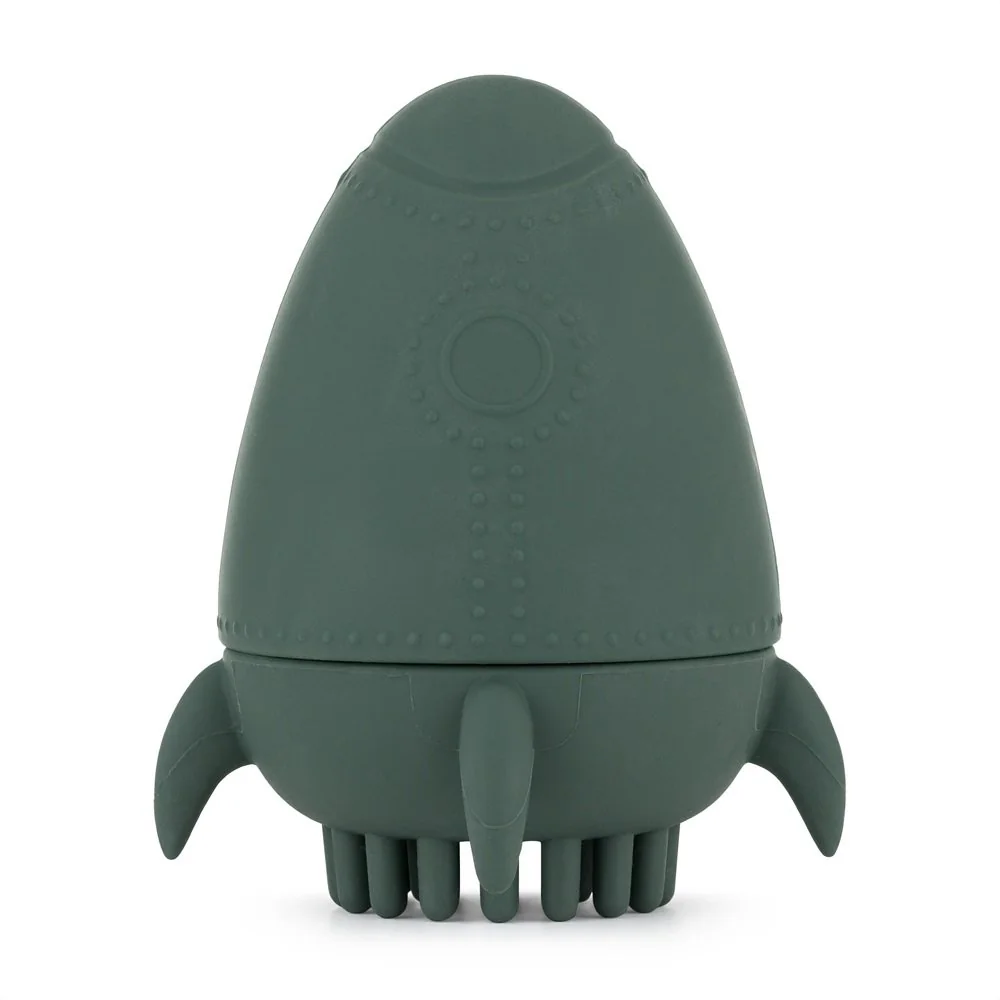 Petite&Mars Hračka silikonová do vody s kartáčkem Splashy Rocket Misty Green 6m+