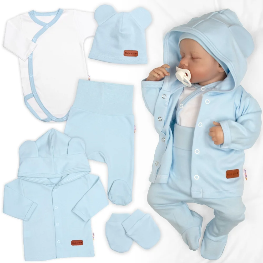 Baby Nellys Bavlněná souprava pro miminko do 5D, Made with love, baby blue, vel. 56