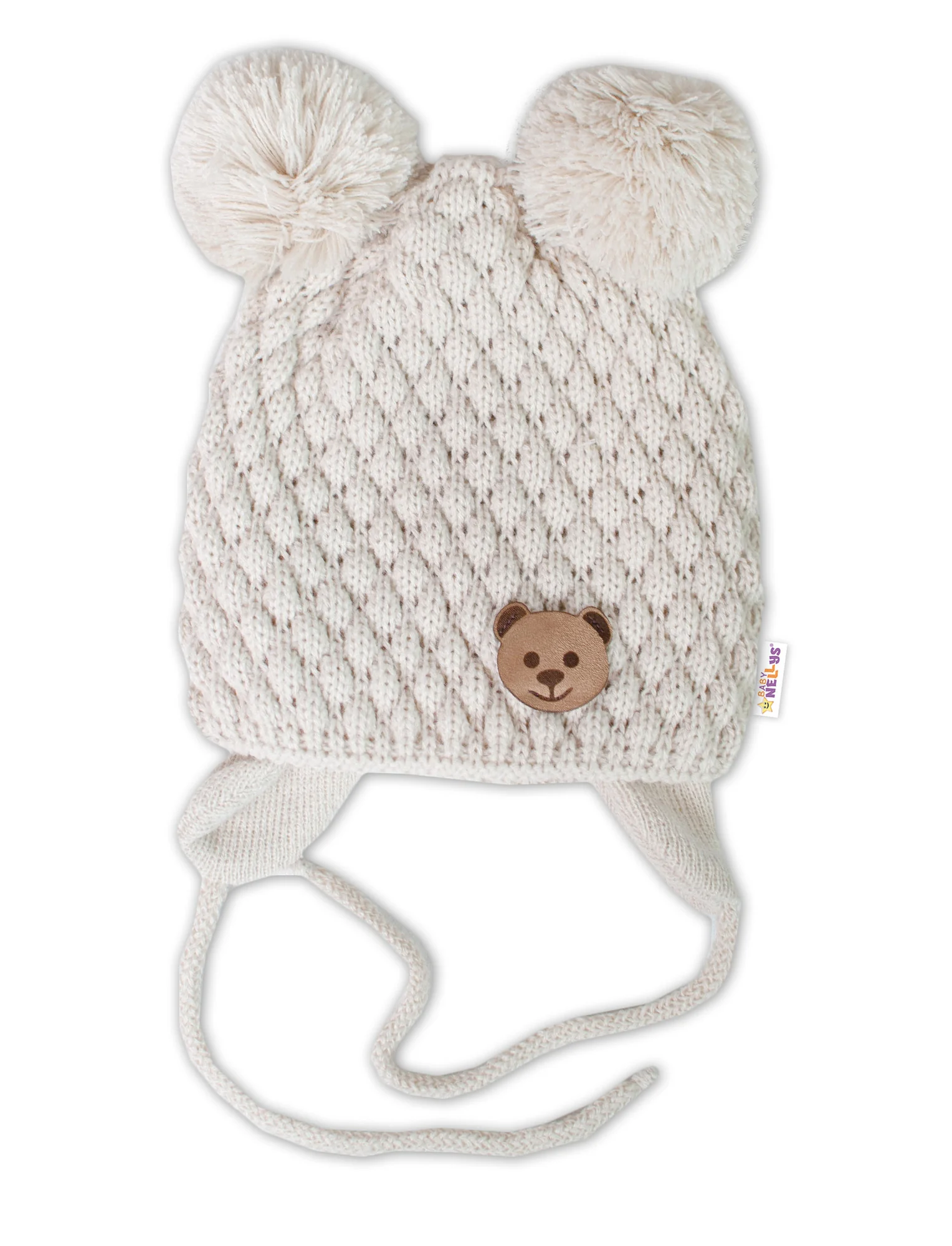 Baby Nellys Zimní pletená čepice Teddy Bear, ecru, 68/80 