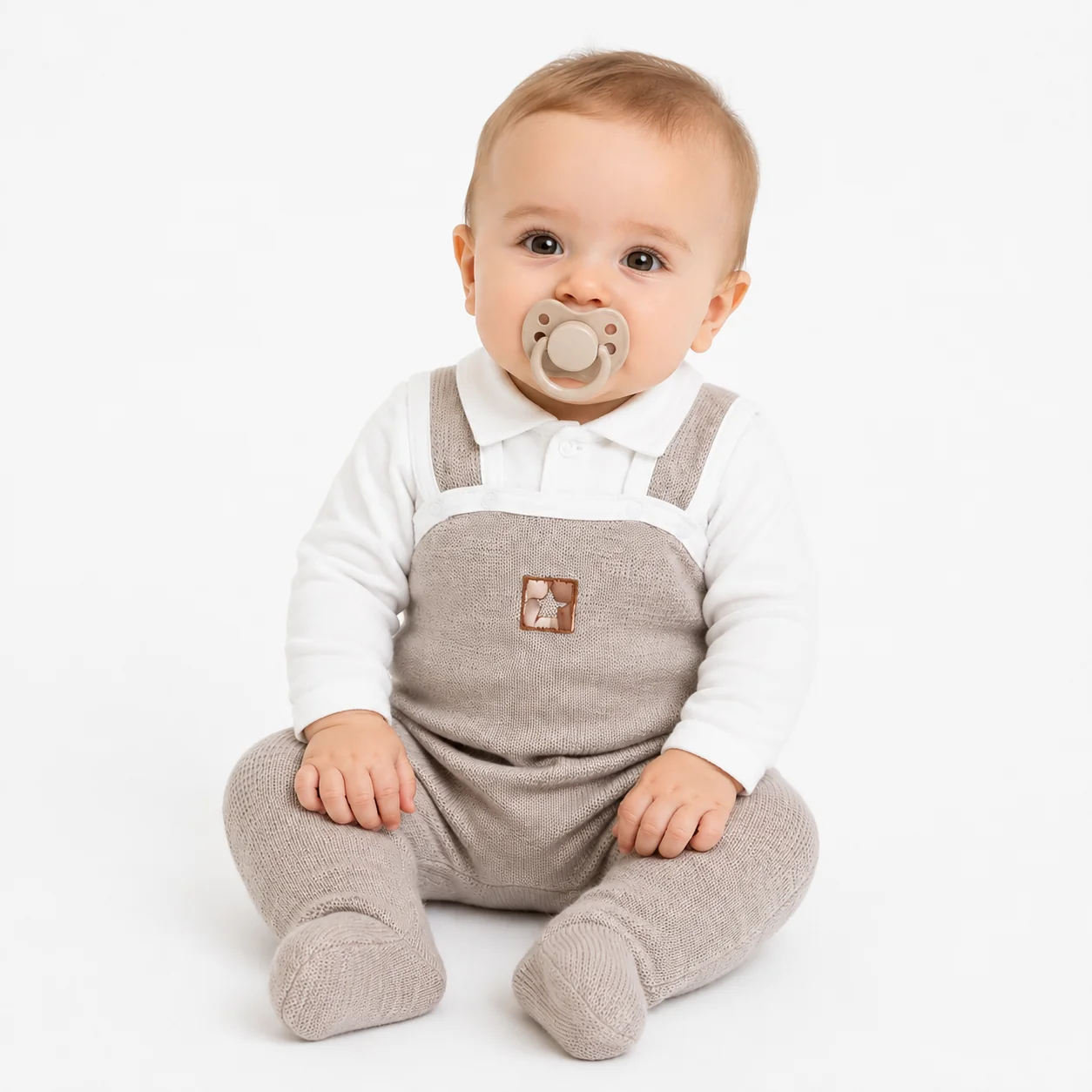 Baby Nellys 2D sada Star, body dl. rukáv,pletené dupačky, béžové,68
