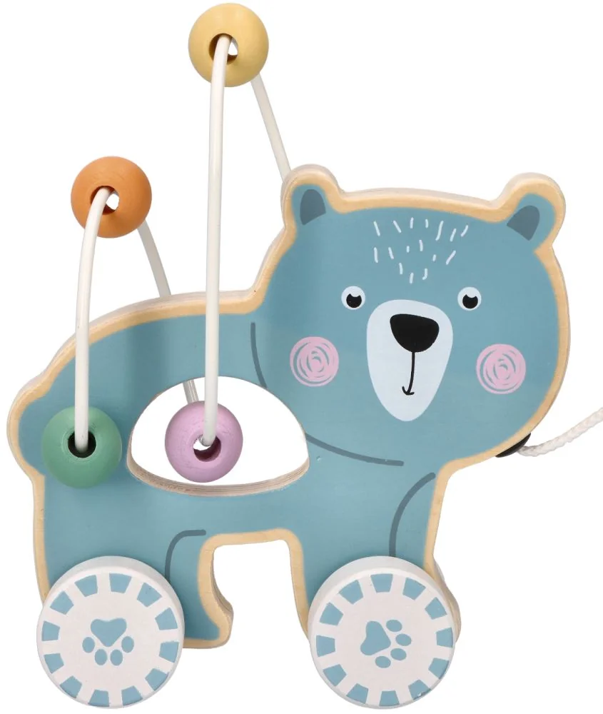 Adam Toys Edukační dřevěná hračka tahací s labyrintem - Medvídek