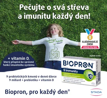 Biopron® 9 Immunity pečujte o svá střeva a imunitu každý den. 9 probiotických kmenů v denní dávce, 9 miliard + prebiotika + vitamin D