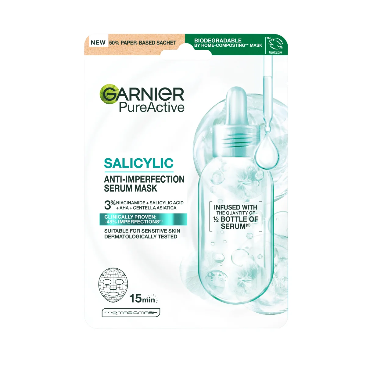 Garnier Pure Active Salicylic textilní sérum maska proti nedokonalostem s kyselinou salicylovou 28 g