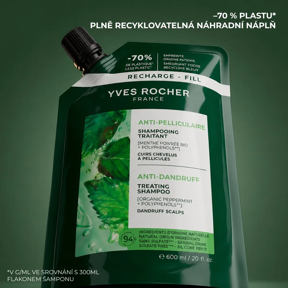 Yves Rocher Haircare Botanical Solutions Šampon proti lupům náplň 600 ml