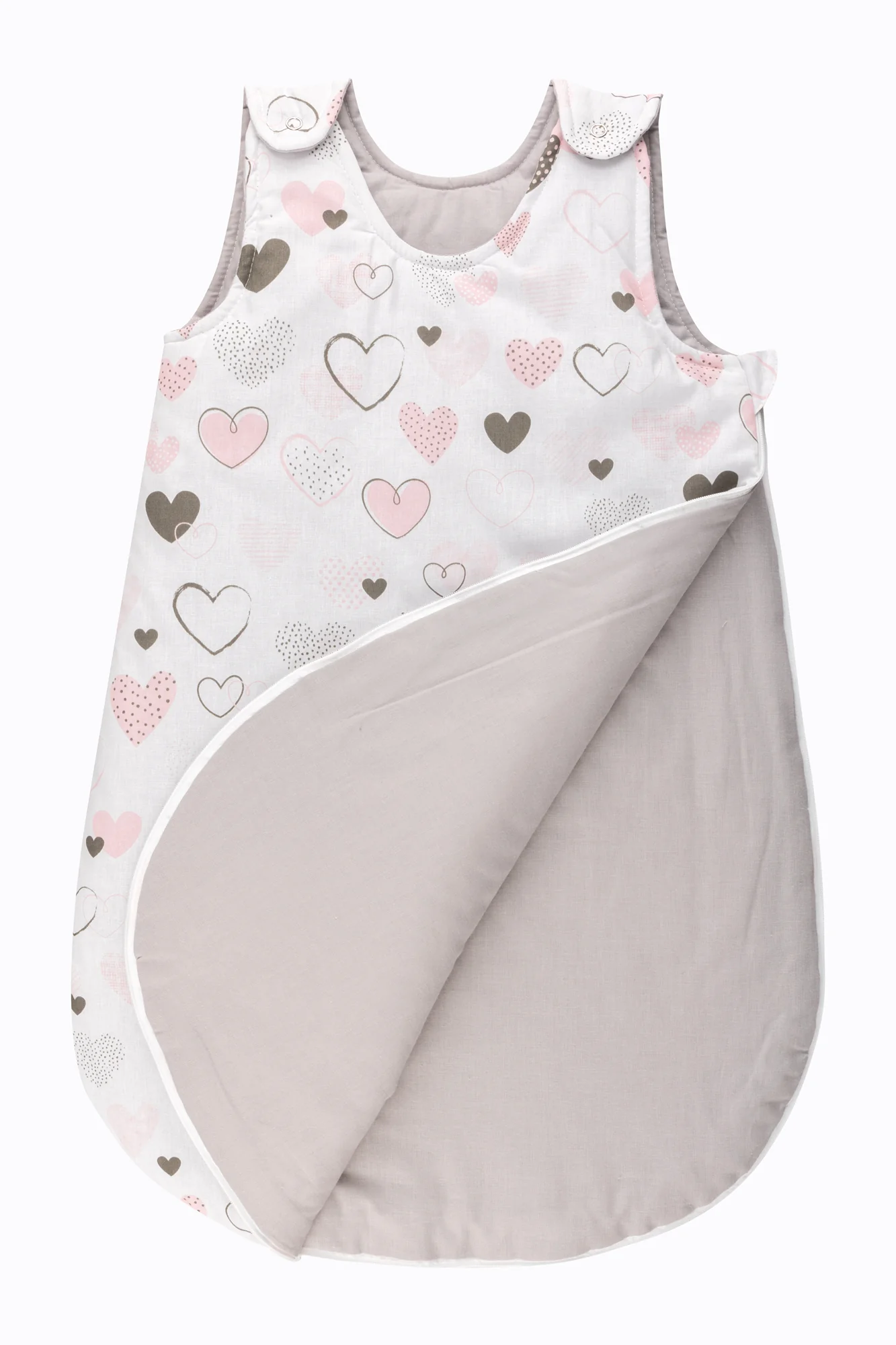 Bomimi Spací pytel 75cm / 3-12m, SRDÍČKA šedá