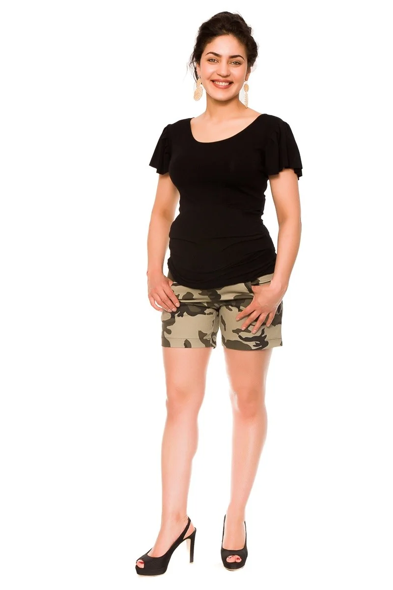 Be MaaMaa Těhotenské teplákový kraťasy Camo - maskáčové, vel. S