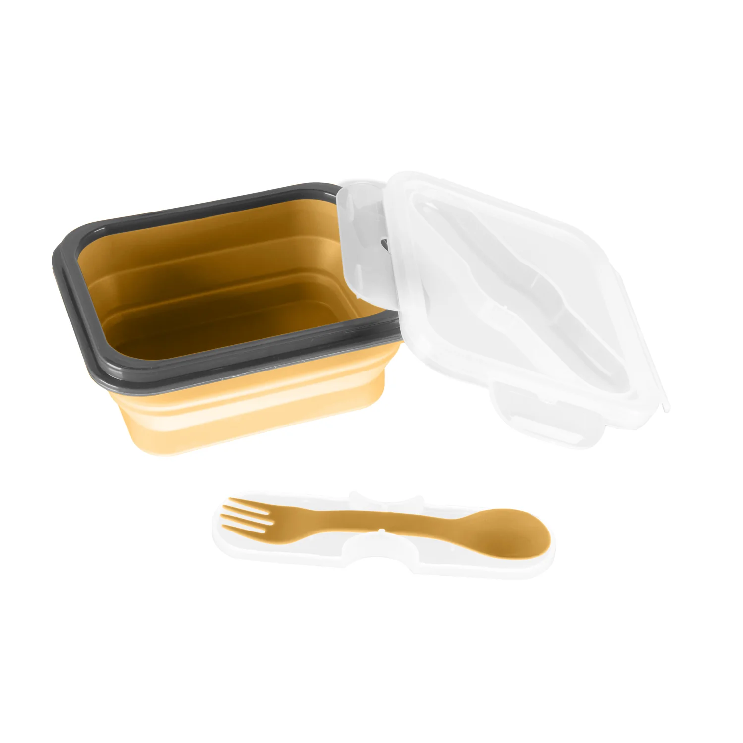 Zopa Silikonový svačinový box s příborem malý, Mustard Yellow 4