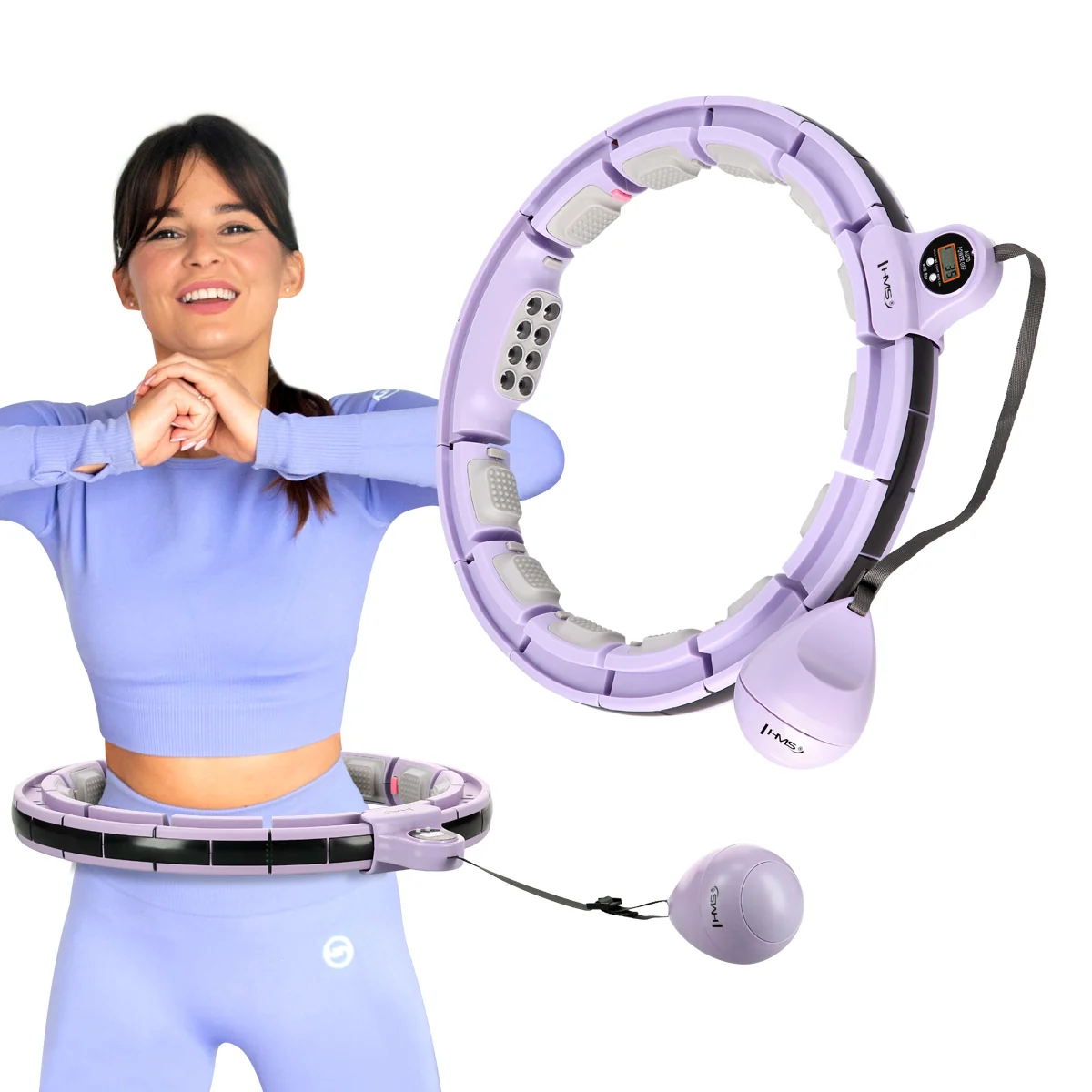 HMS Masážní hula hoop HHM13 se závažím, magnety a počítadlem fialová