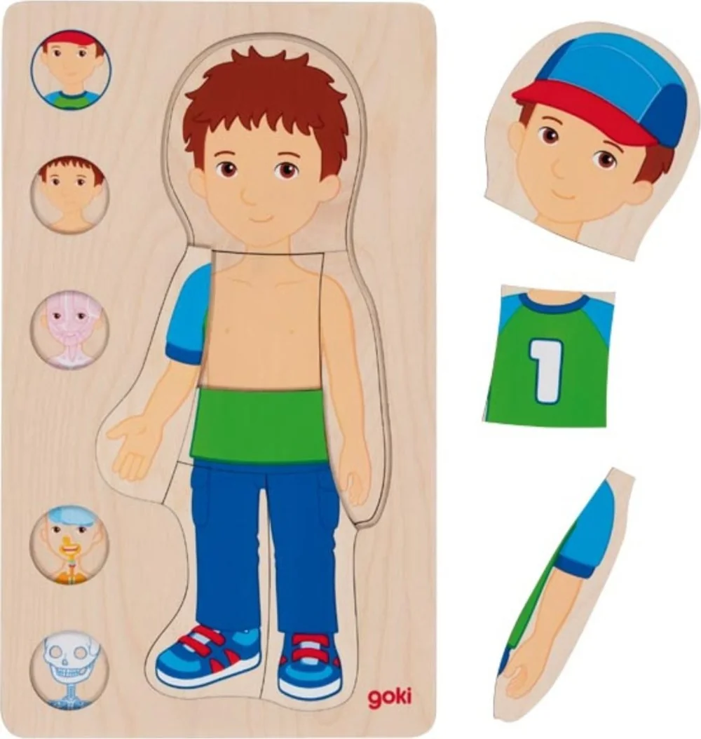 Goki Dřevěné vícevrstvé puzzle/vkládačka Lidské tělo - Chlapec