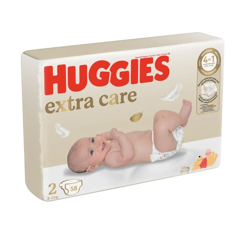 Huggies Extra Care 2 3-6 kg dětské pleny 58 ks