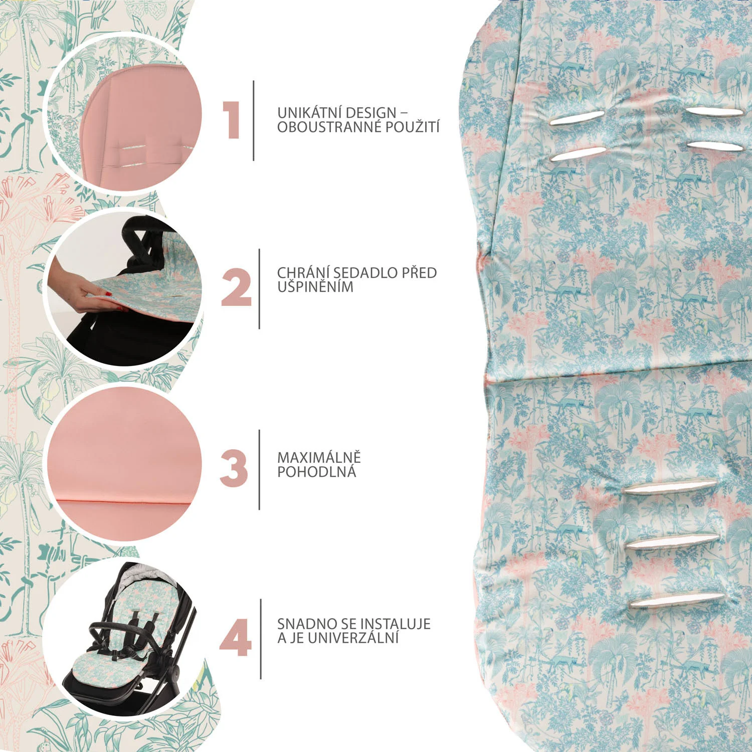 Zopa Podložka do kočárku Easy, Jungle Pink 1