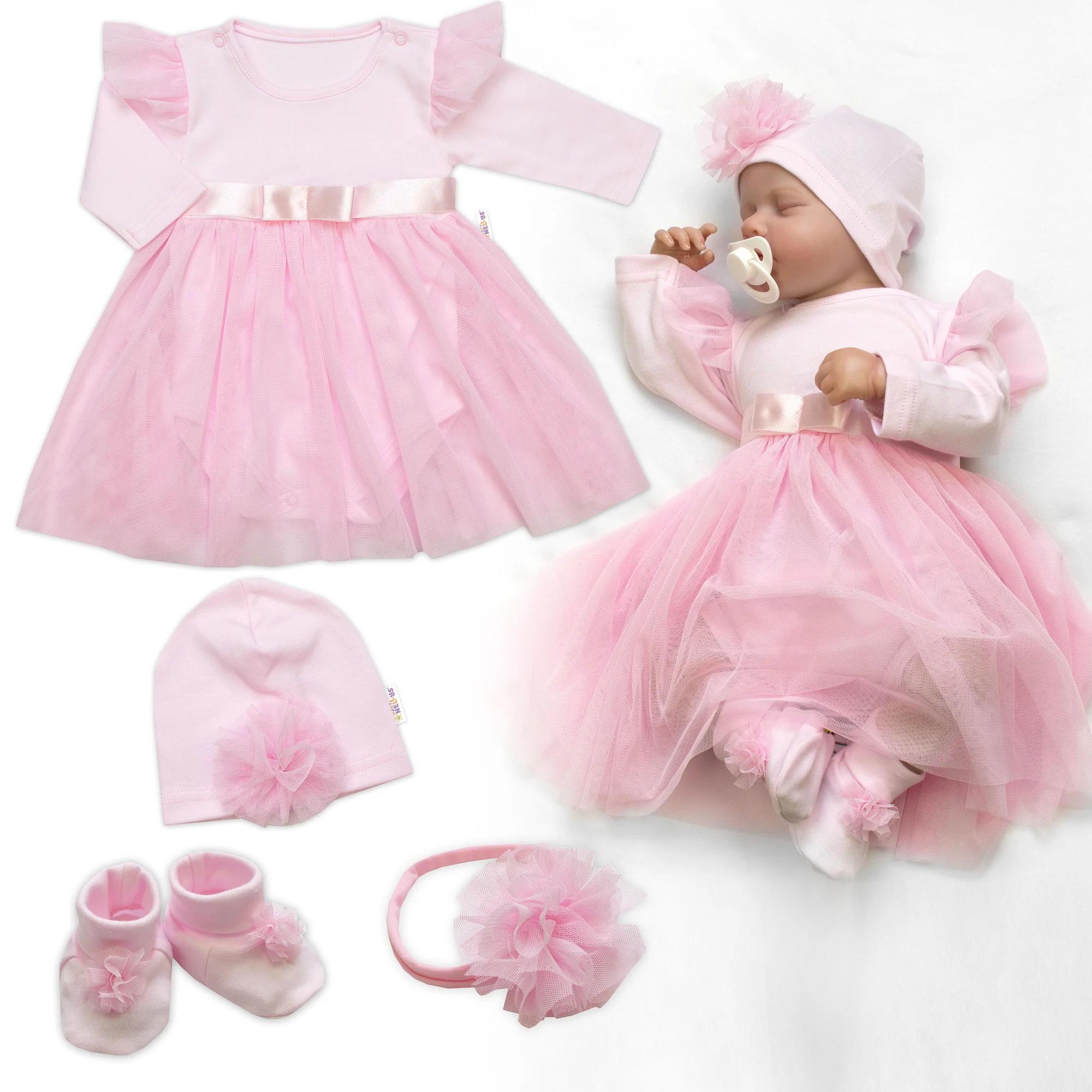 Baby Nellys Luxusní 4D slavnostní sada oblečení pro miminko Girl - růžová
