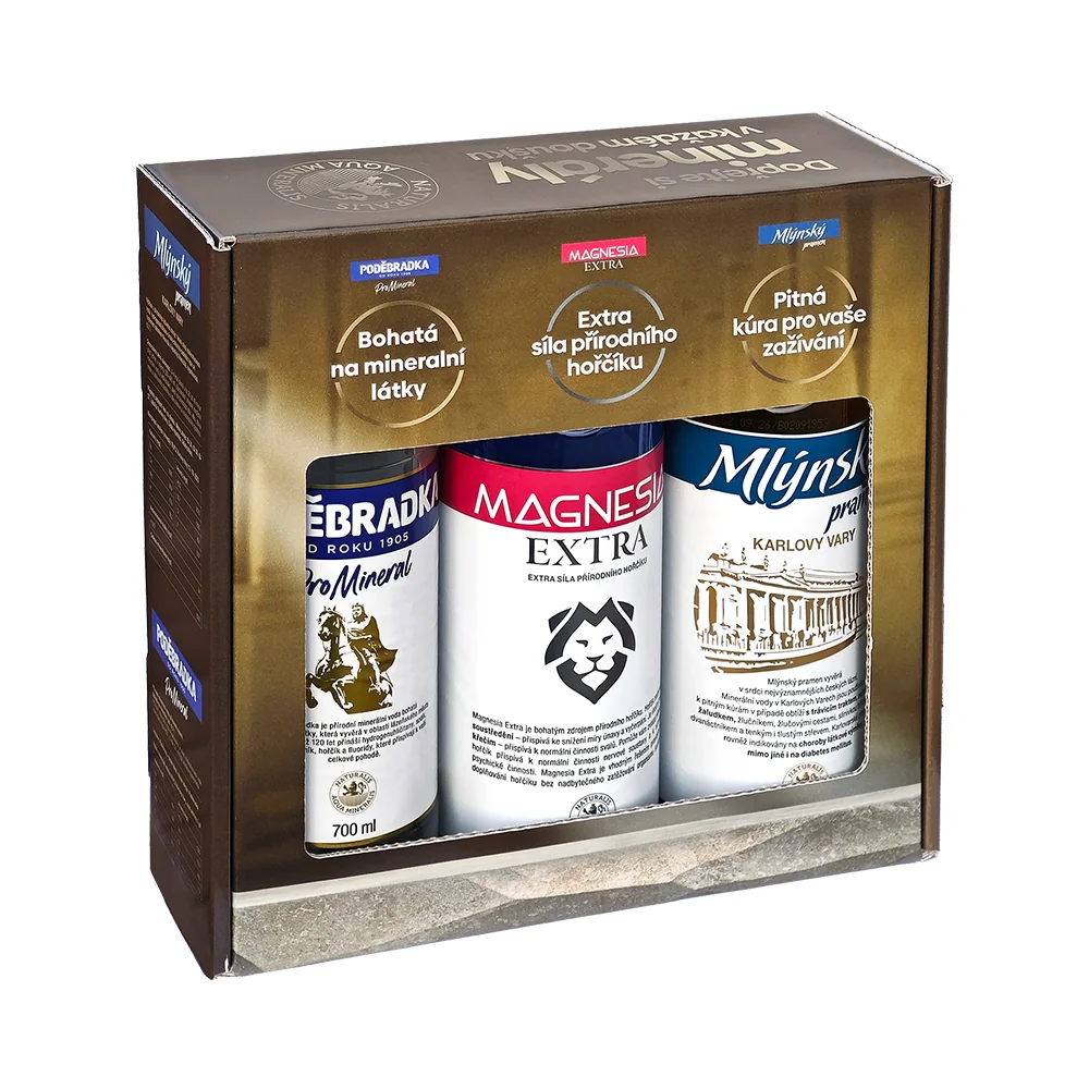 Poděbradka + Magnesia Extra + Mlýnský pramen dárkové balení 3x700 ml