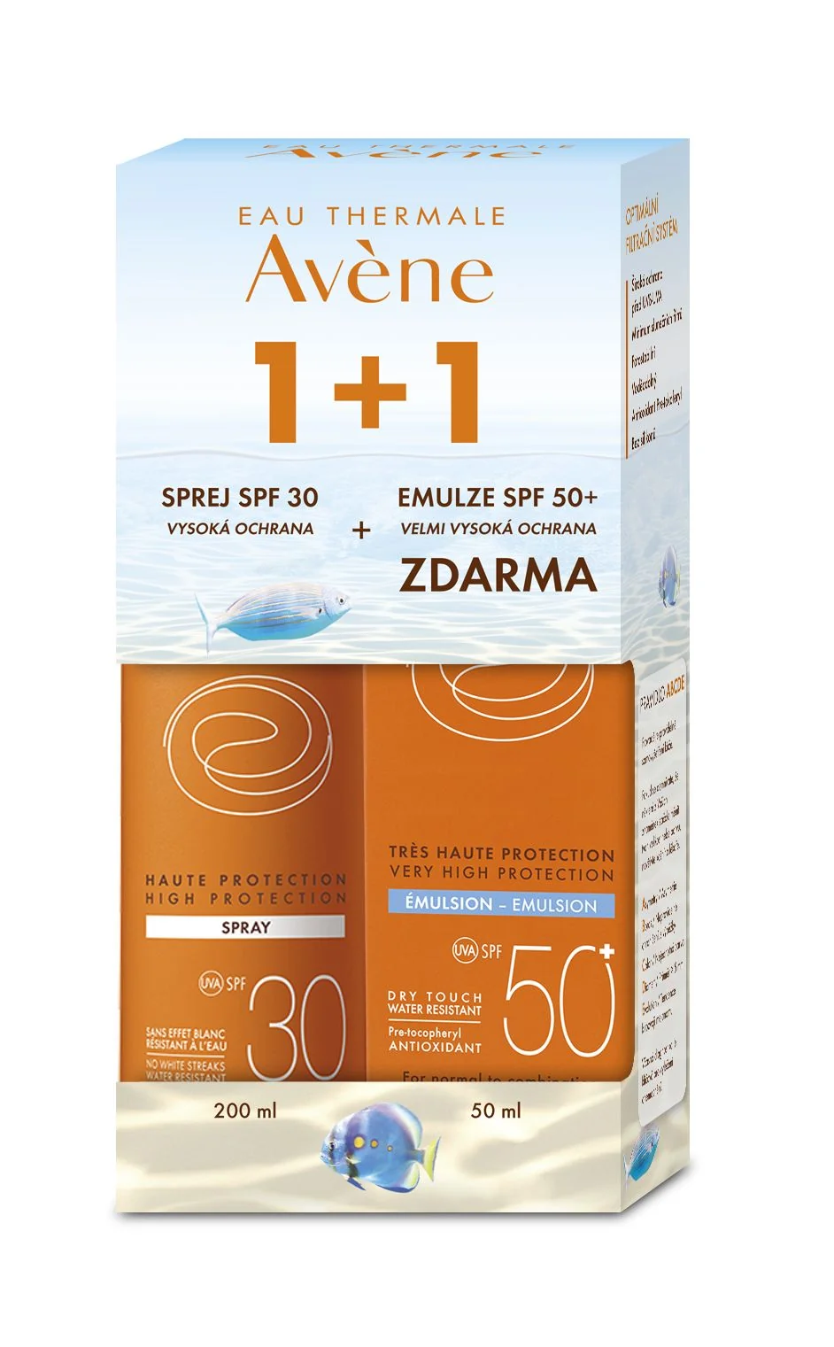 Avene sprej SPF30 200ml + AVENE emulze SPF50+ 50ml