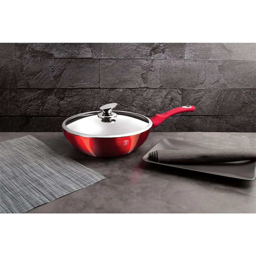 Berlingerhaus Pánev WOK s poklicí s mramorovým povrchem 28 cm Burgundy Metallic Line