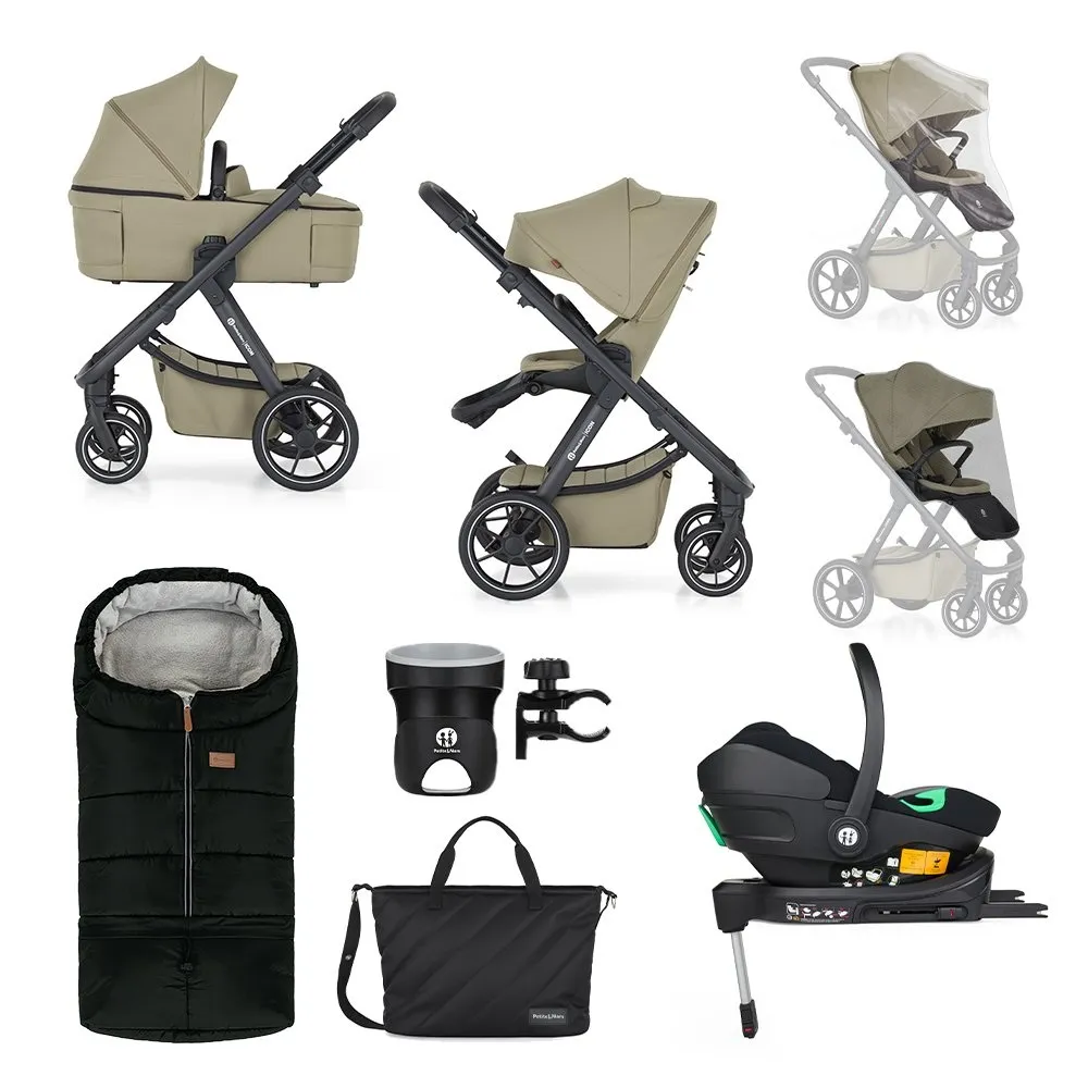 Petite&Mars Kočárek kombinovaný ICON 2v1 Mossy Green XXL RWS + Core Pro i-Size Black + Báze