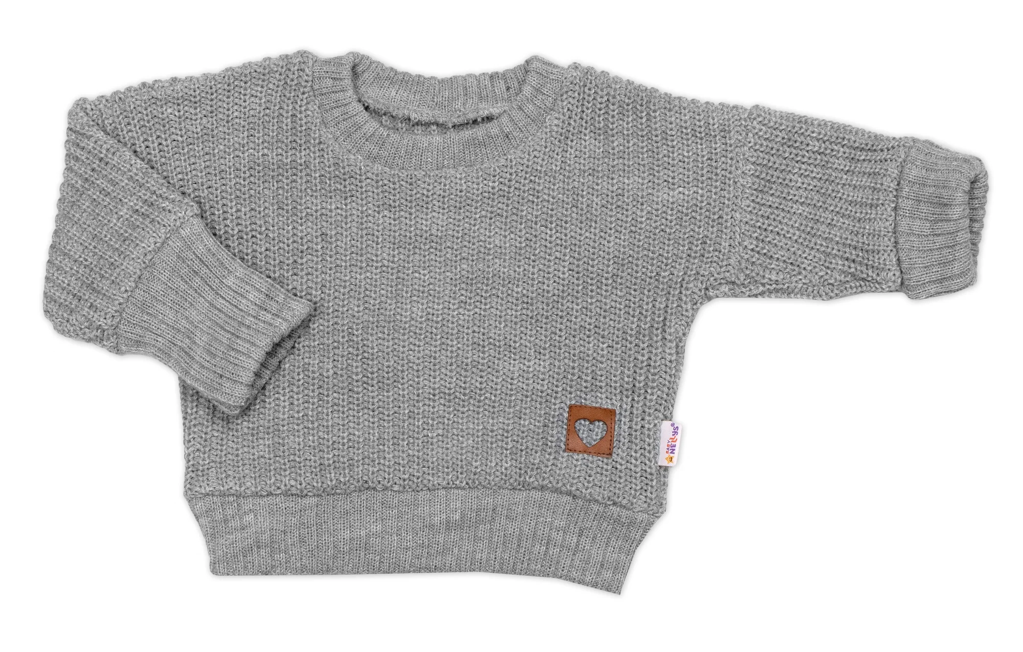 Baby Nellys Rostoucí oversize pletený svetřík pro miminko, šedý vel. 68/74