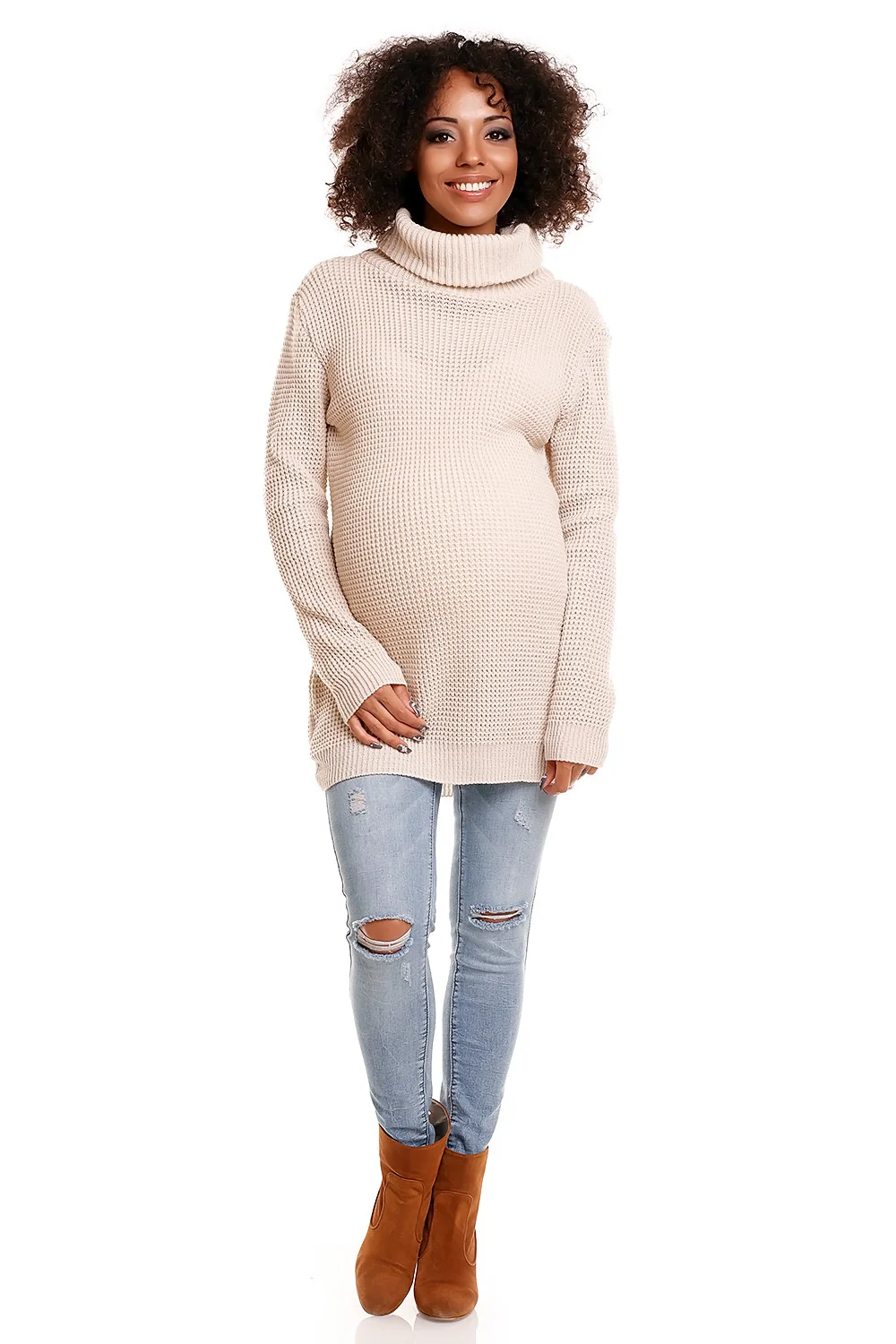 bemaamaa Svetřík s roláčkem POLY - sv. béžový, vel. L/XL