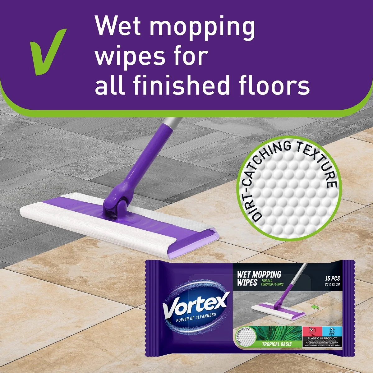 Vortex Náhradní vlhčené ubrousky na mop Tropický vánek 15 ks