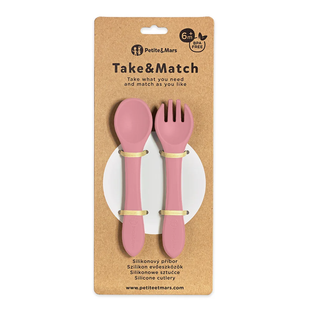 Petite&Mars Take&Match Silikonový příbor 6m+ 2 ks dusty rose