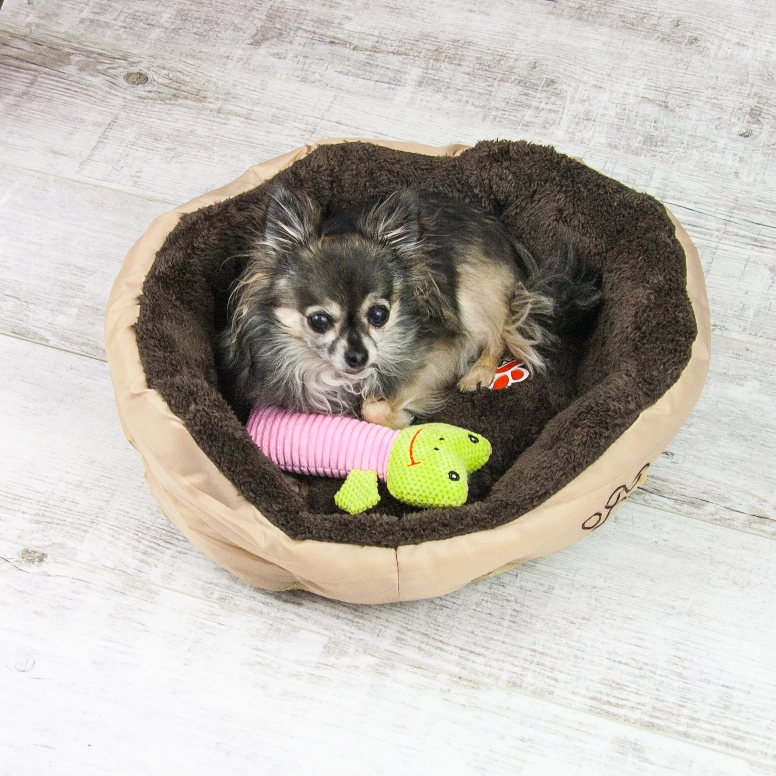 Akinu pelech nylon&fleece s tlapkou kulatý béžový S 45x40 cm