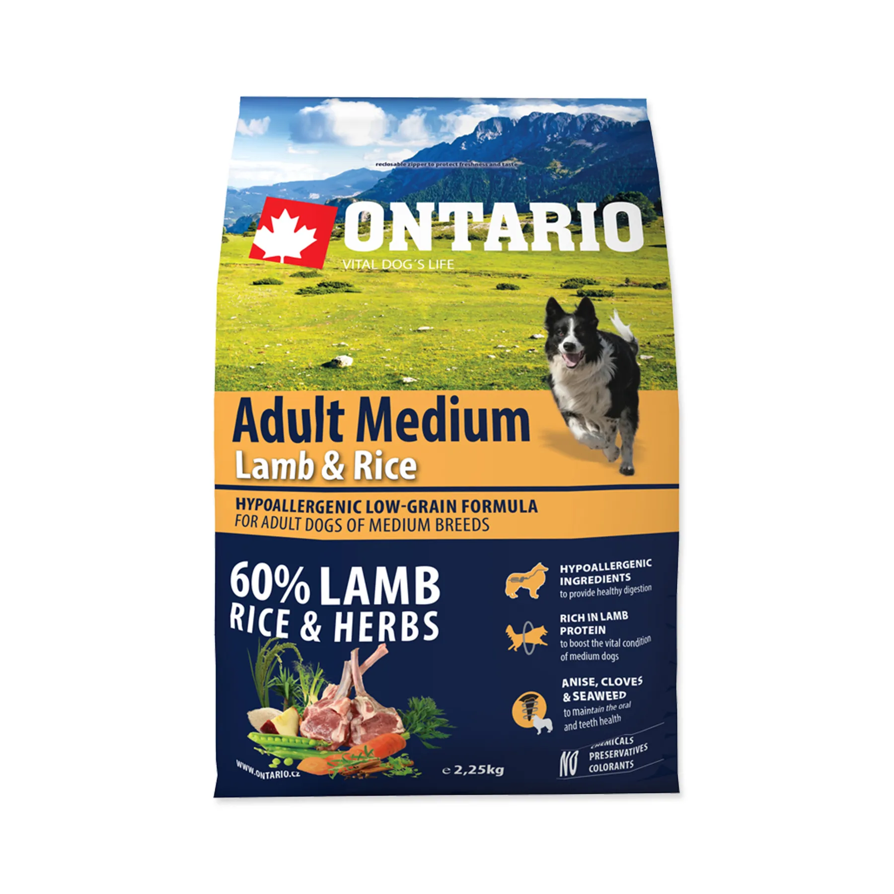 Ontario Adult Medium Lamb&Rice granule 2,25 kg