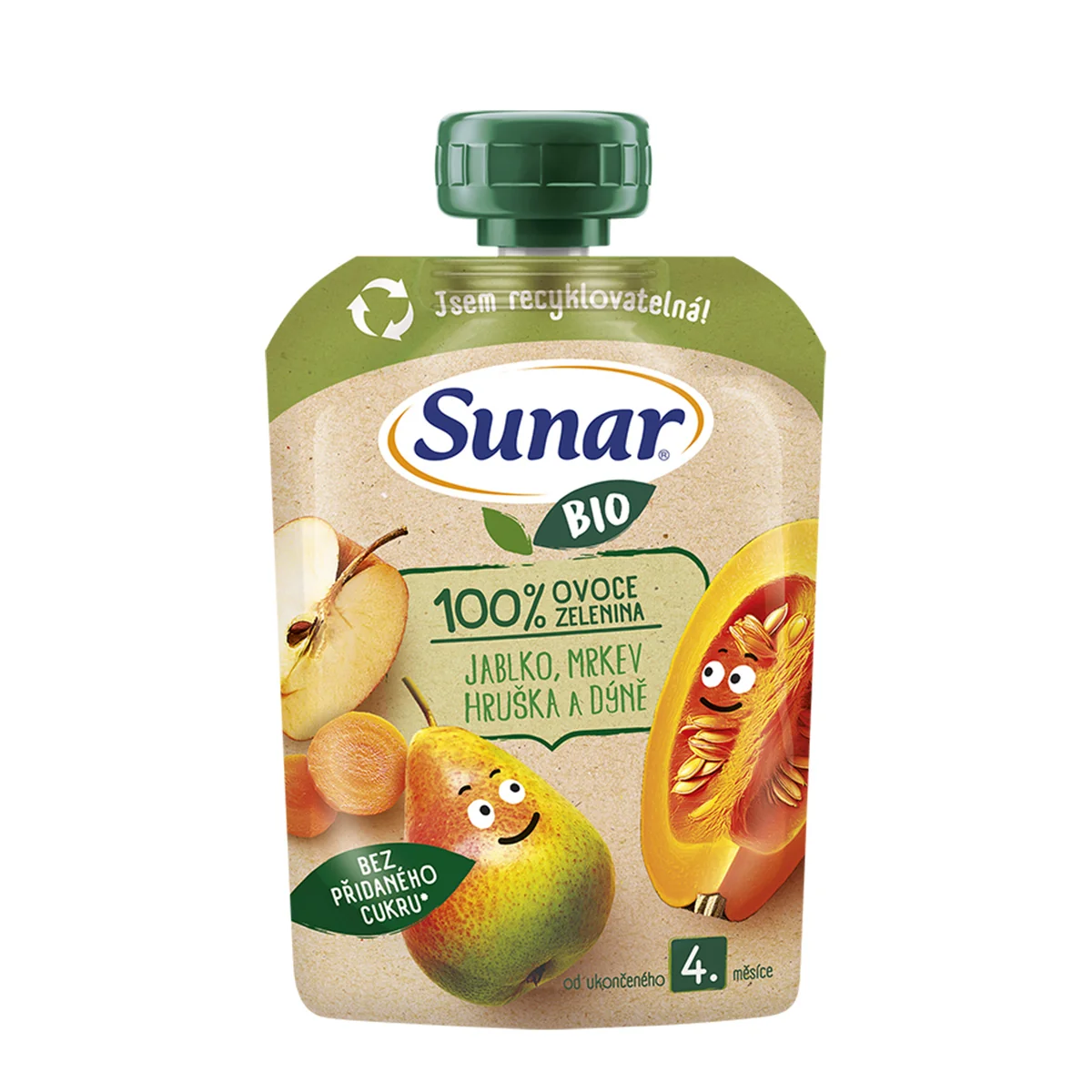 Sunar BIO Jablko, hruška, mrkev, dýně 4m+ kapsička 100 g