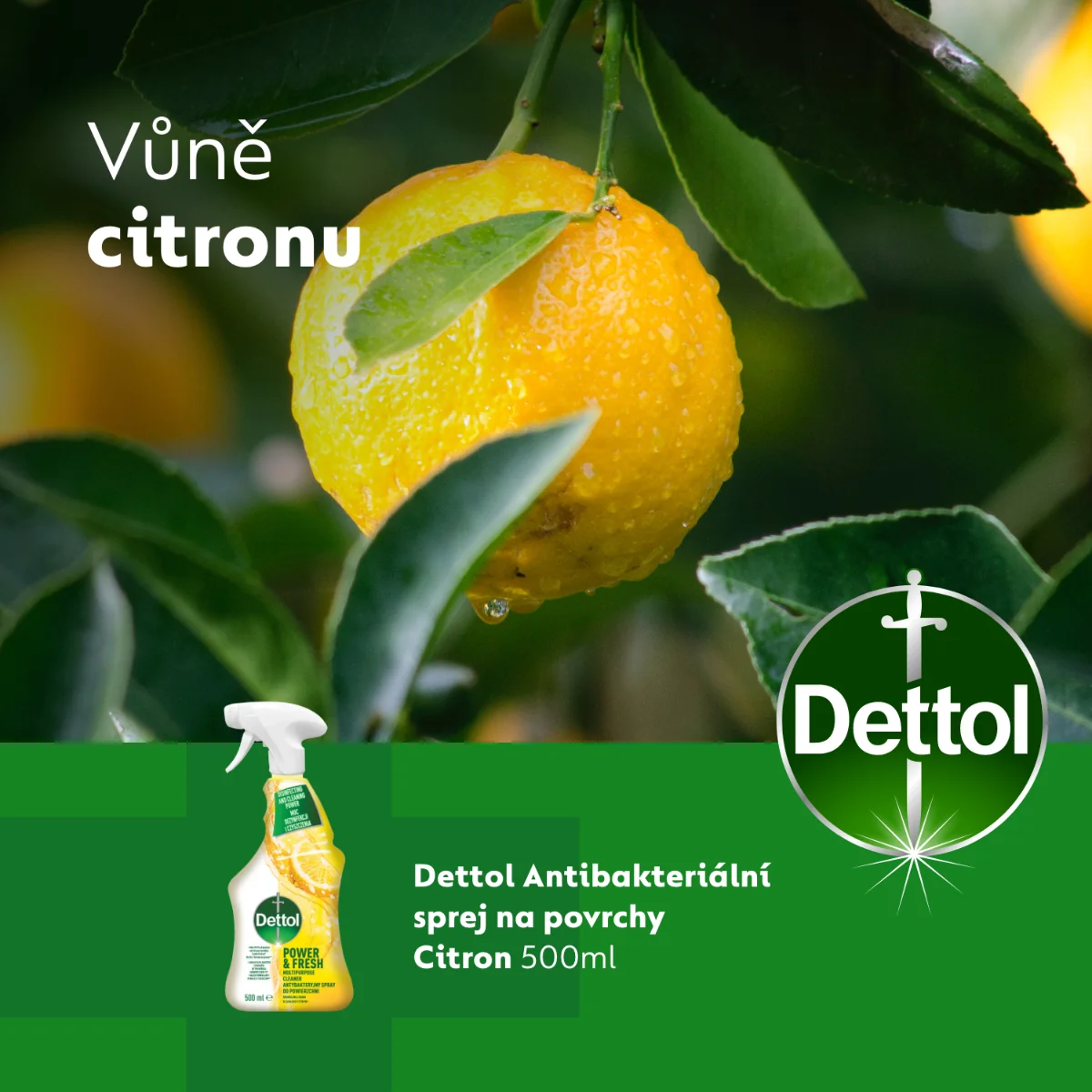 Dettol Power&Fresh Antibakteriálni sprej na povrchy Citrón a limeta 500 ml