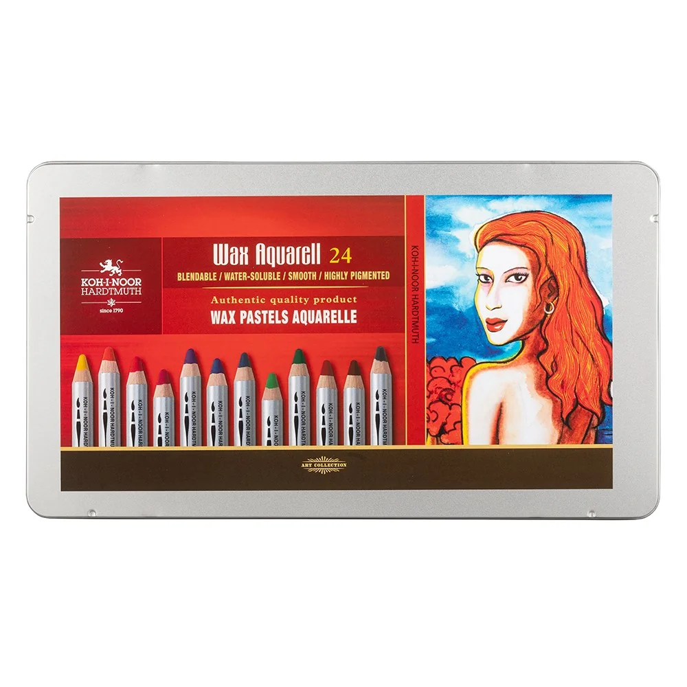 KOH-I-NOOR WAX AQUARELL 8284/24 - akvarelové pastely v plechovém pouzdře - 24 ks