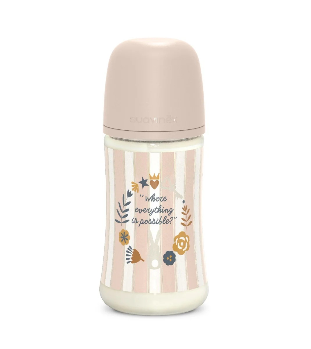 Suavinex Wonderland Kojenecká láhev průtok M 3m+ 270 ml 1 ks růžová