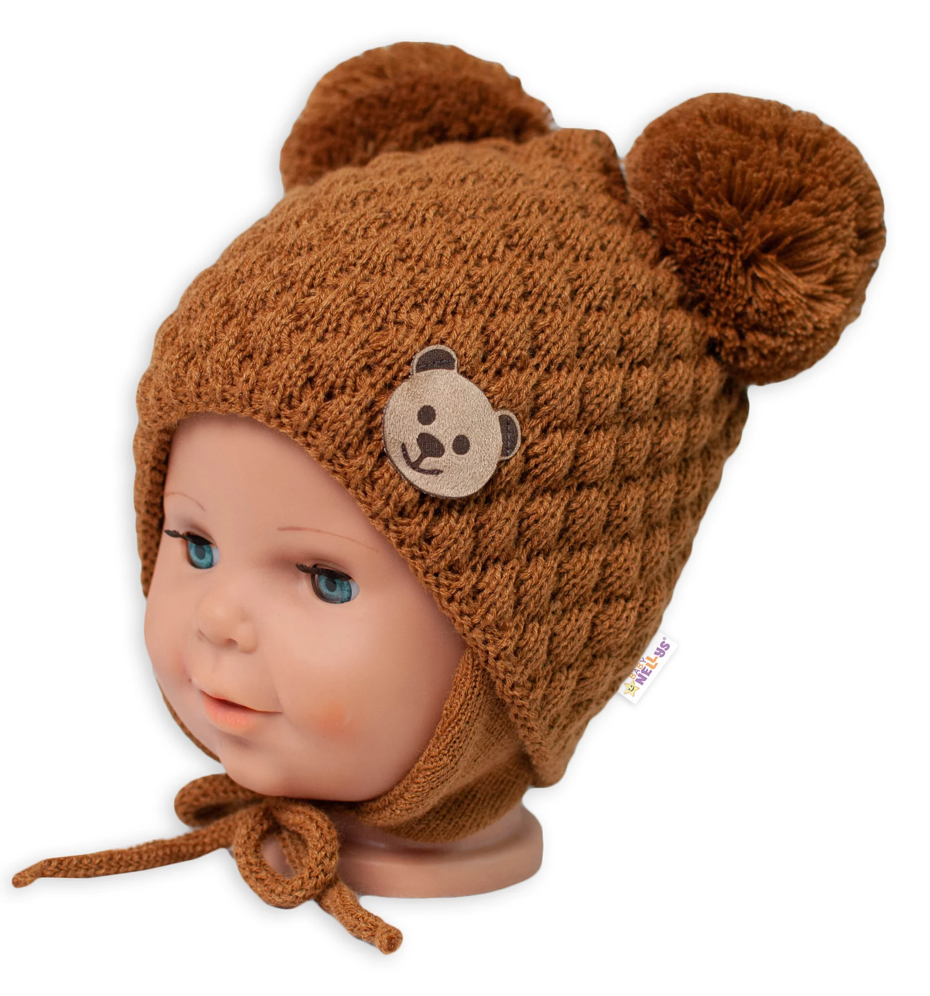 Baby Nellys Zimní pletená čepice Teddy Bear, hnědá, 68/80
