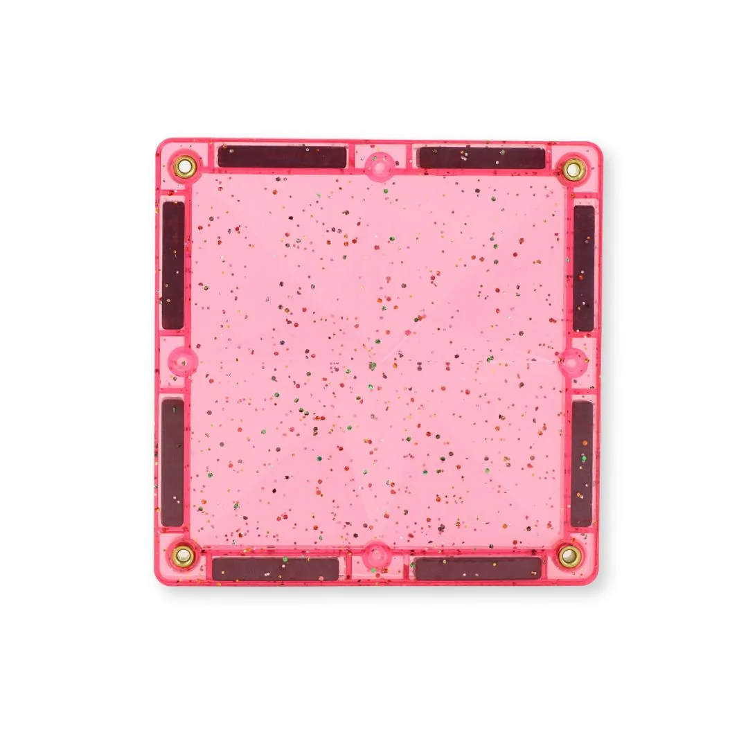 Cleverclixx Magnetická stavebnice Glitter Tiles Pack Transparent - růžové - 16 ks
