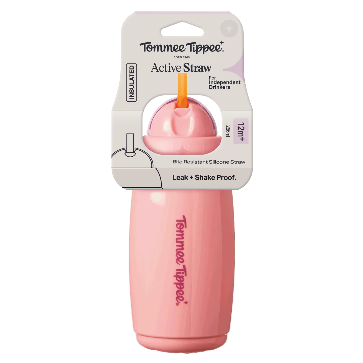 Tommee Tippee Hrneček s brčkem Active 12m+ 266 ml růžový