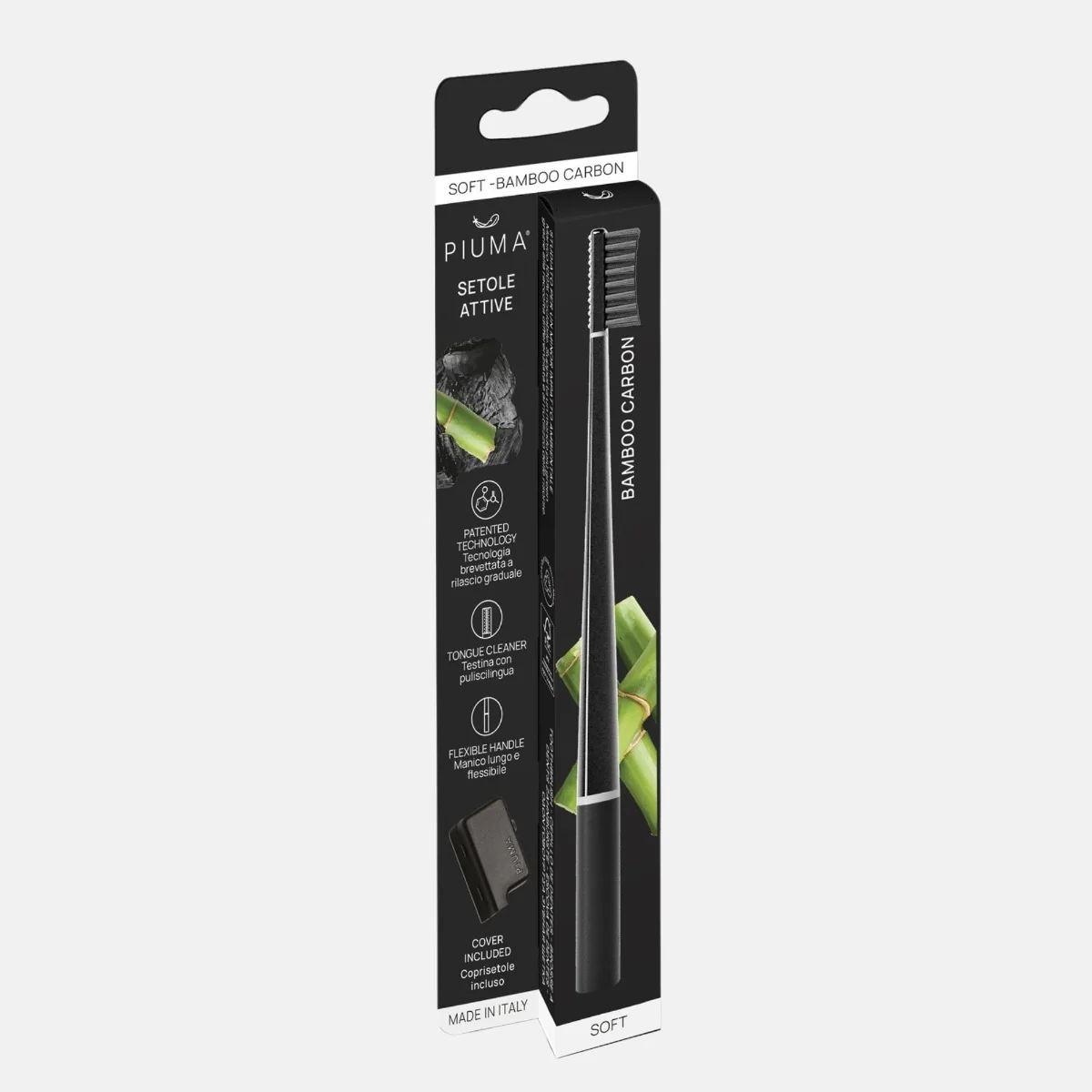 Piuma Zubní kartáček s aktivním uhlím Soft 1 ks Perfect Black