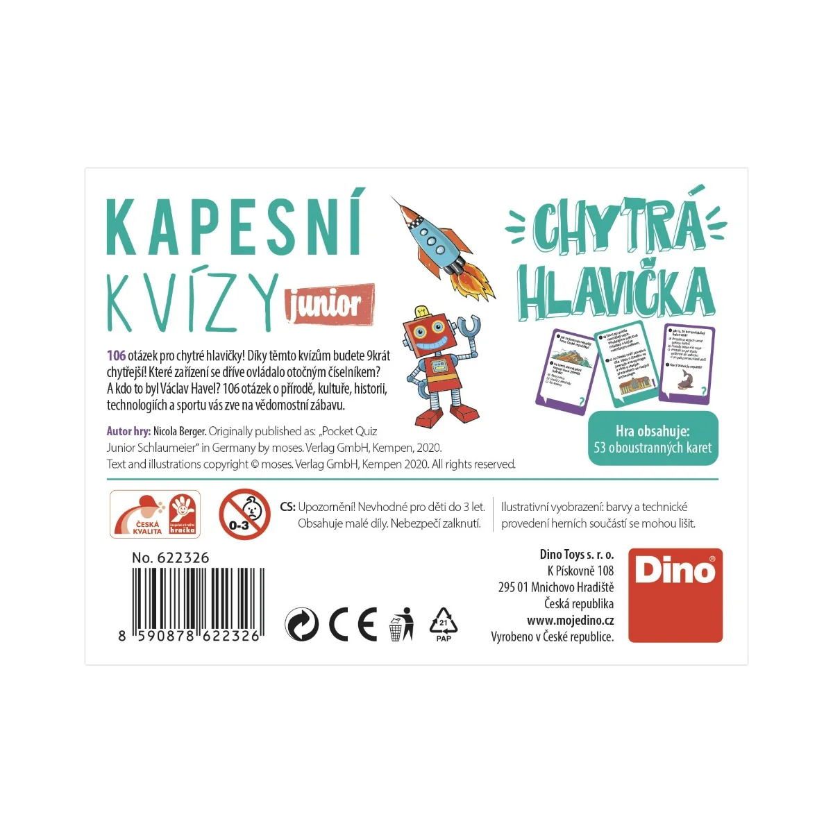 Dino Toys Kapesní Kvízy Junior Chytrá Hlavička Cestovní hra
