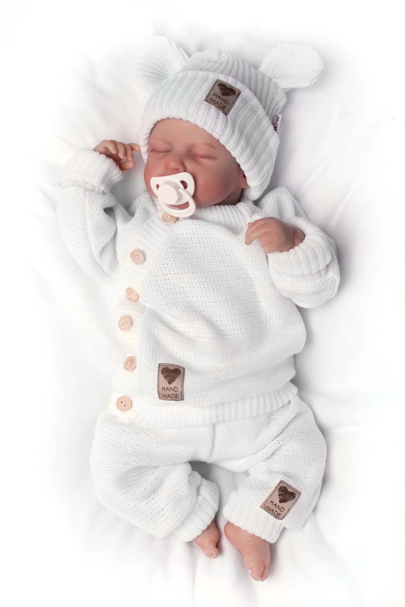 Baby Nellys Pletená bavlněná čepice, dvouvrstvá, Hand Made, bílá,80/86