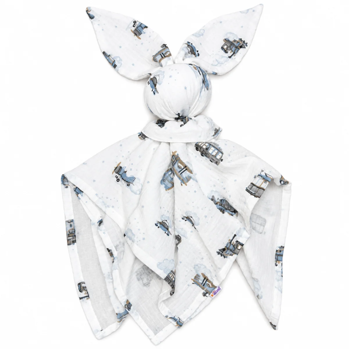 Baby Nellys Mušelínová plenka, mazlíček, přítulníček Baby Nellys Bunny, Vláčci, modrá, ecru