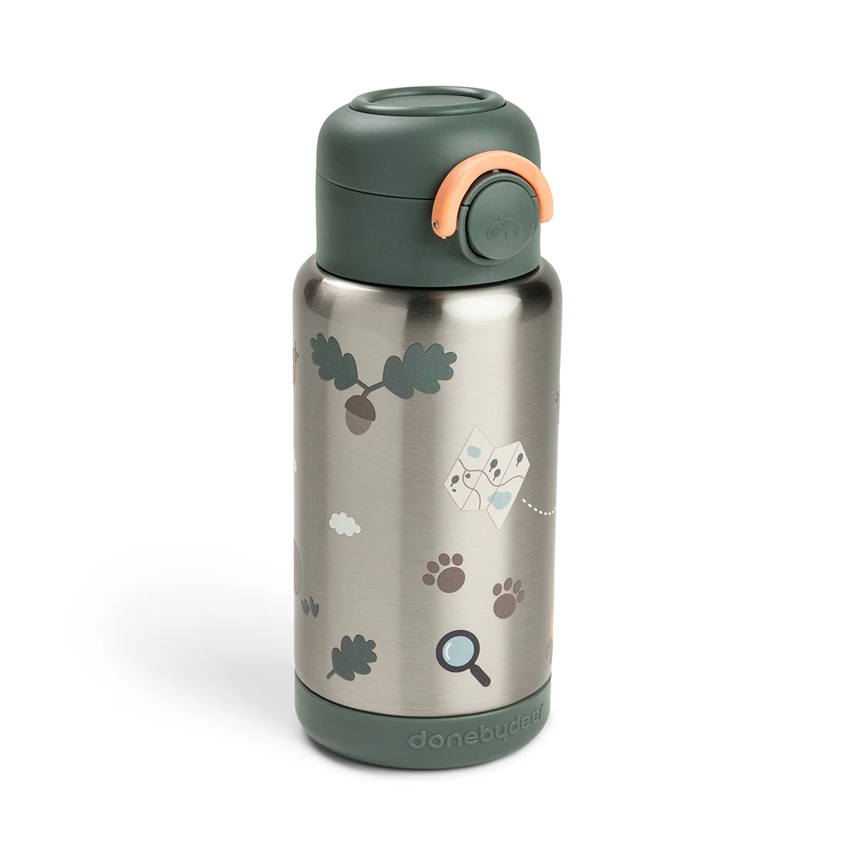 Done by Deer termo láhev s brčkem Tiny trails, zelená, 340 ml
