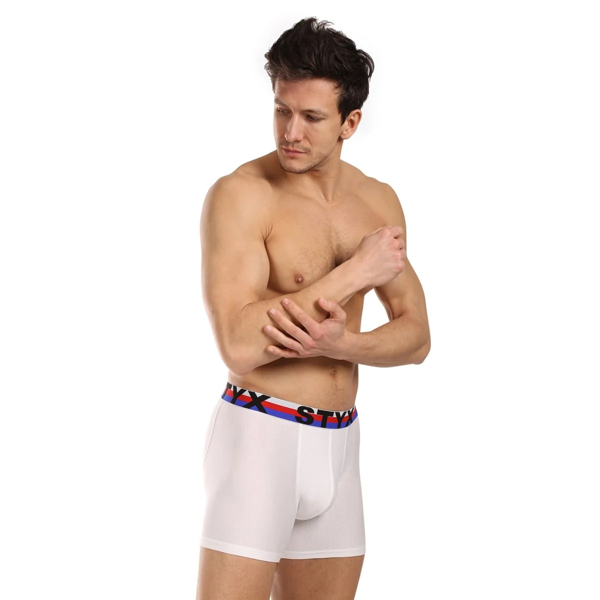 Styx Pánské boxerky long sportovní guma bílé trikolóra (U2061) XXL