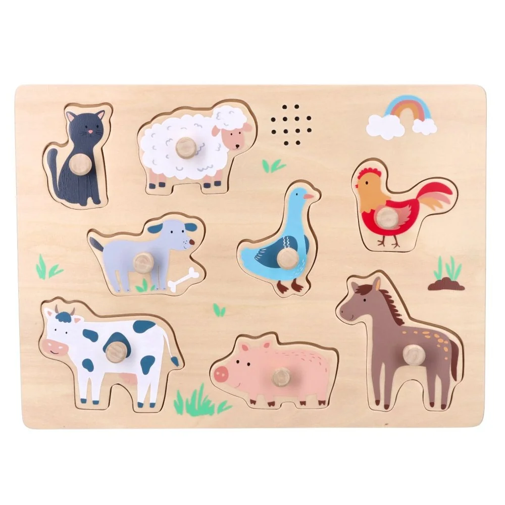 Adam Toys Dřevěné zábavné vkládací puzzle se zvukem, Farma