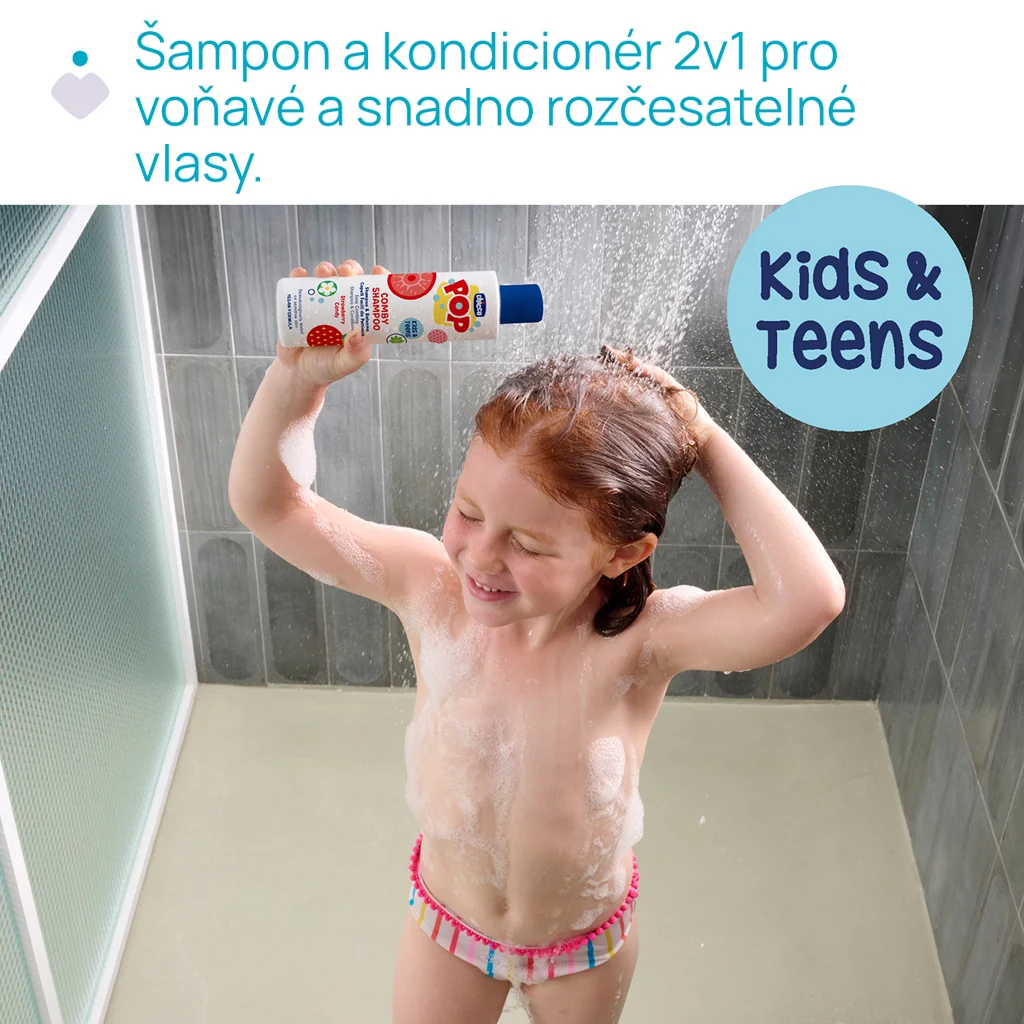 Chicco Comby Strawberry POP Šampon a kondicionér pro děti a teenagery 250 ml