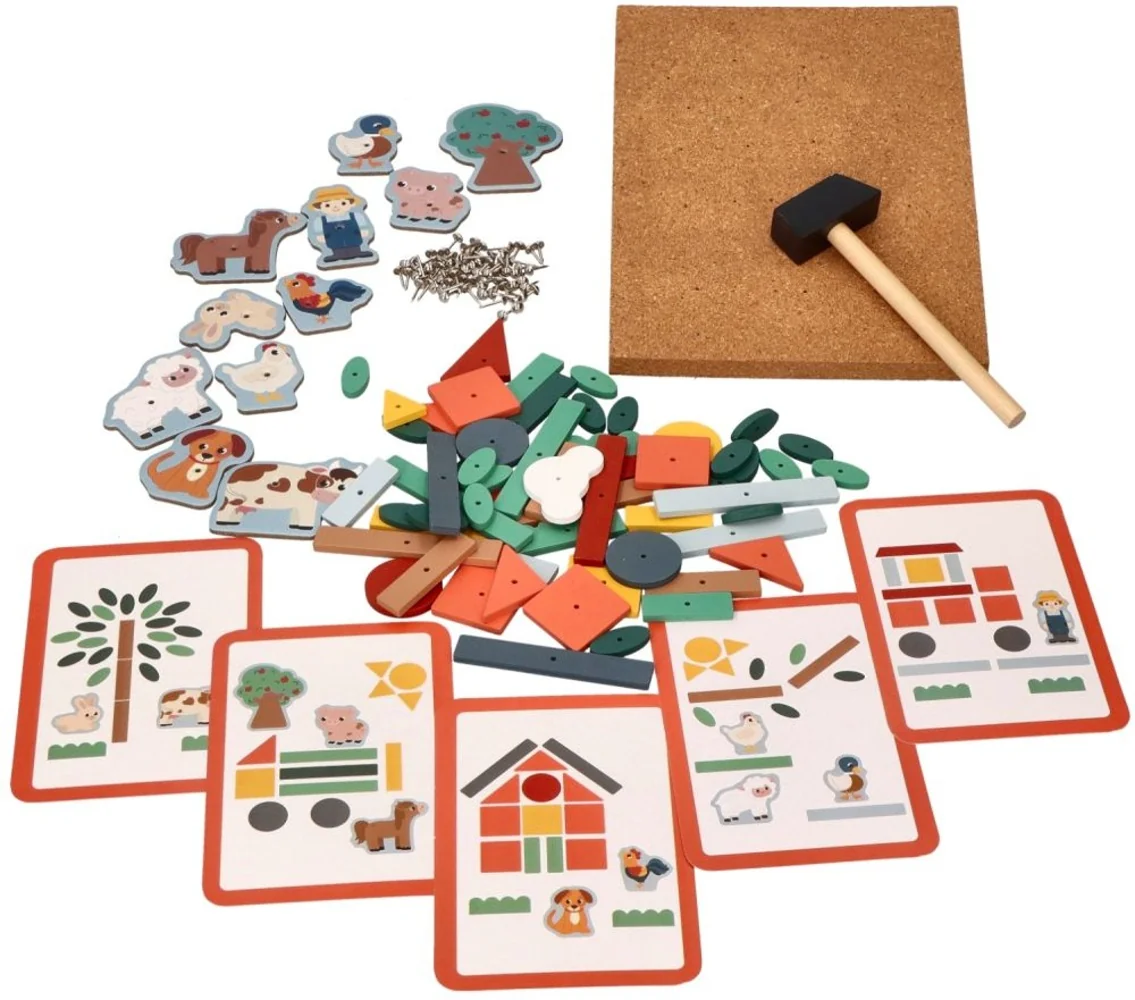 Adam Toys Dřevěná zatloukačka hra + šablony, Farma