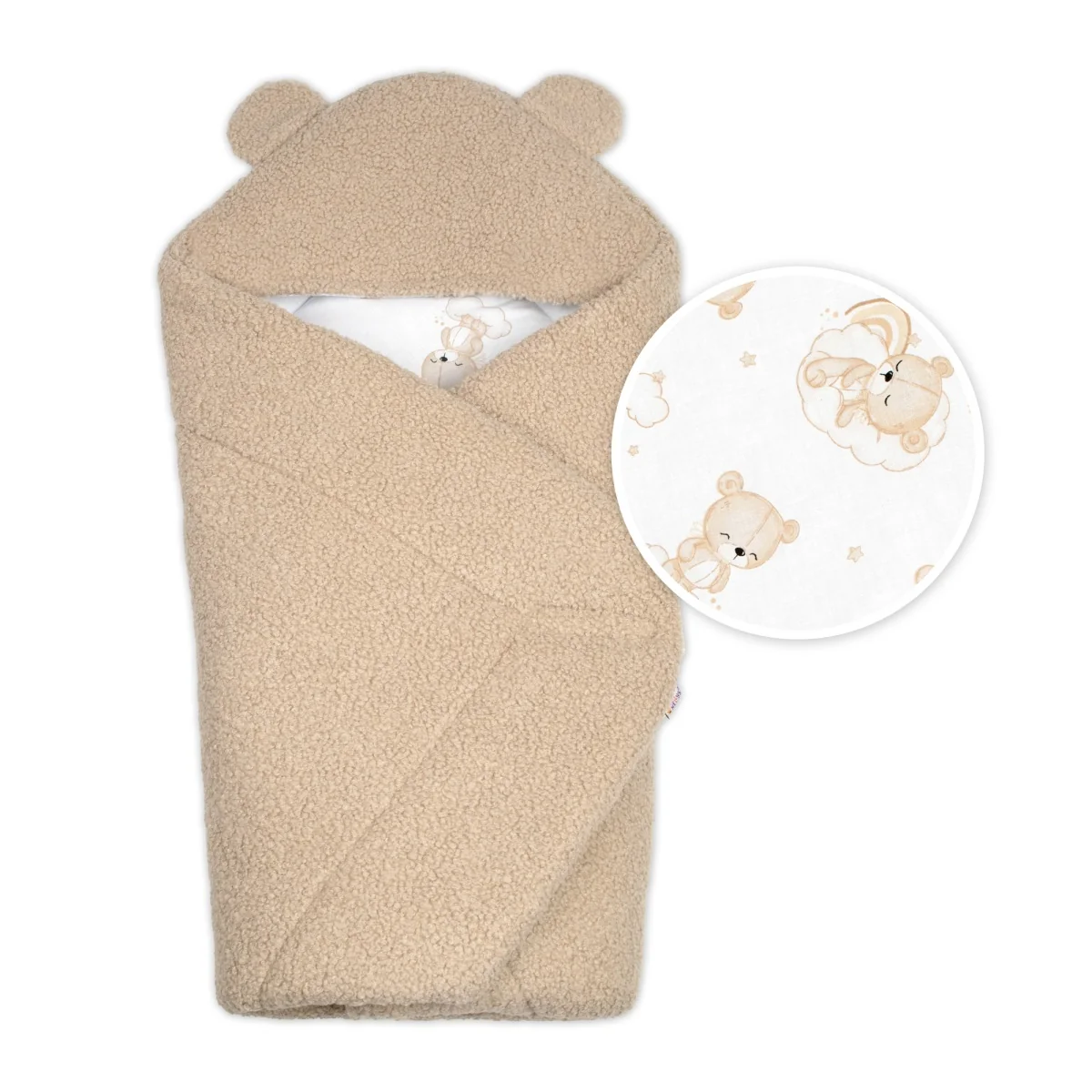 Baby Nellys Beránková zavinovačka s kapucí bavlna/beránek, Teddy - Medvídek béžová, hnědá