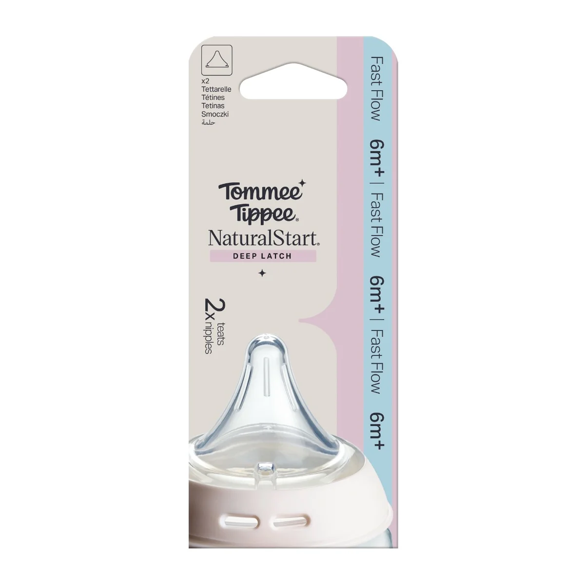 Tommee Tippee Natural Start Anti-Colic Trojúhelníková savička na lahev rychlý průtok 6m+ 2 ks